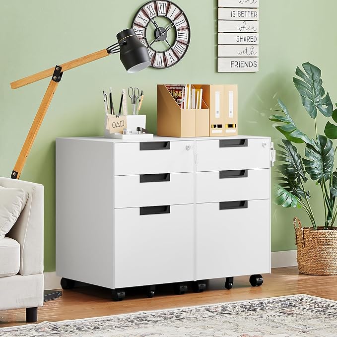 Letaya 2 Drawer Mobile File Cabinet with Lock,Under Desk Metal Filing Cabinets for Home Office Organizer Letters/Legal/A4(Fully Assembled-White)