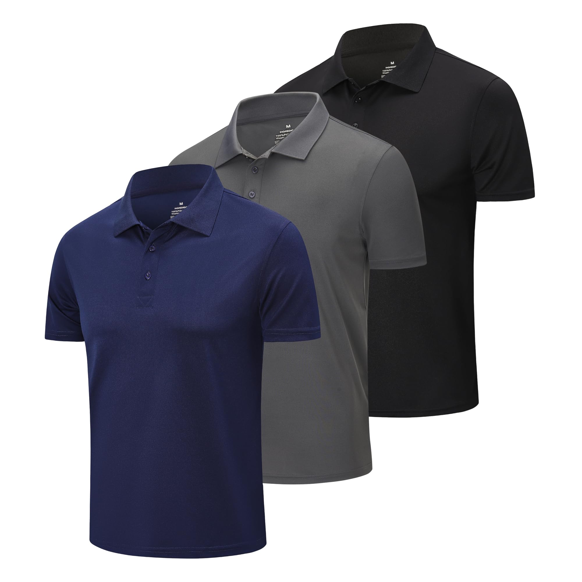ZENGVEE3 Pack Men's Polo Shirts Short Sleeve Quick Dry Breathable Golf Polo Shirts Casual Work Golf Tennis Tops Classic Polo Collared T-Shirts