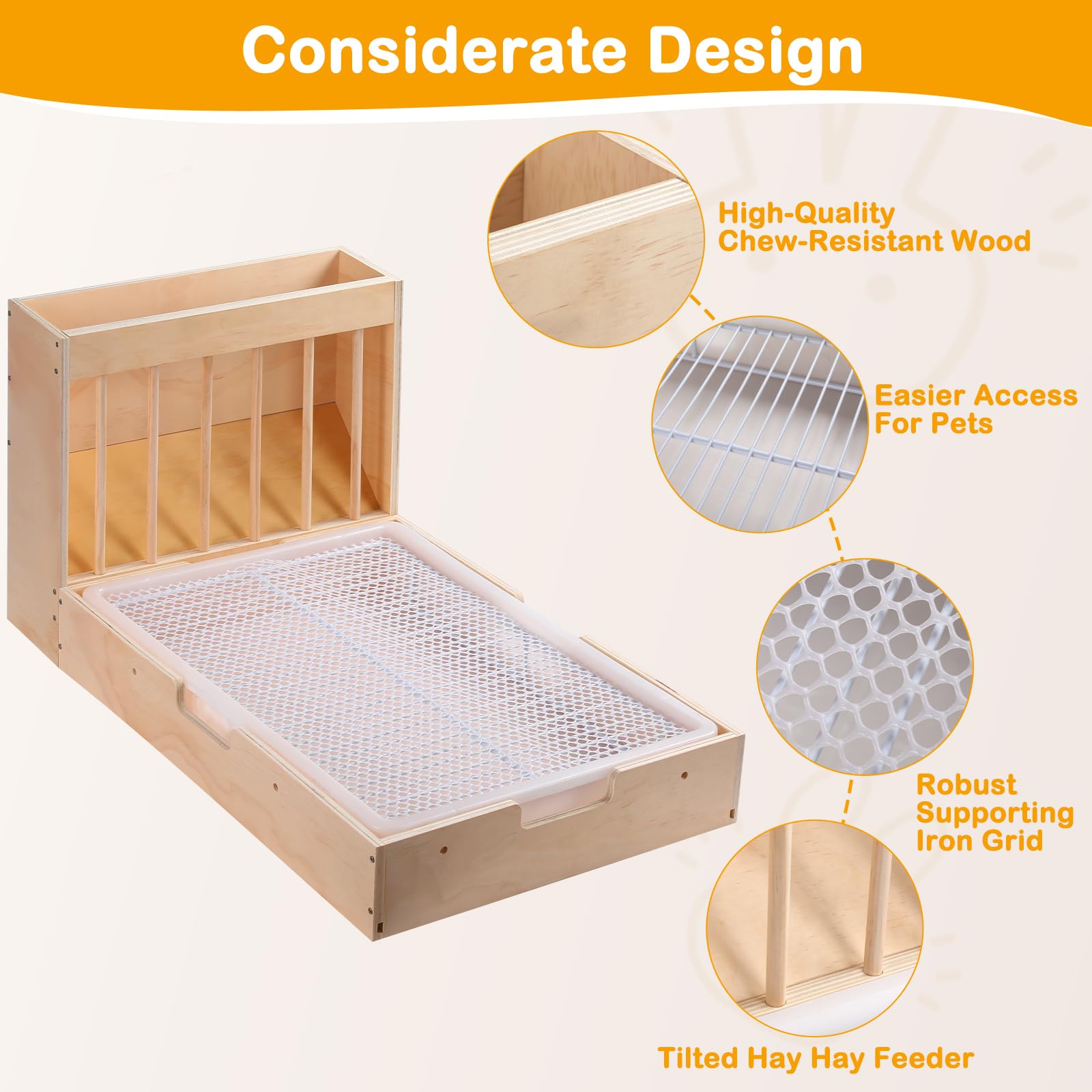 Essenhome Large 2-in-1 Rabbit Hay Feeder & Litter Box Set, Wood, Mess Proof, for Guinea Pigs, Chinchillas, Hamsters, and Rabbits (XXL) - image 3