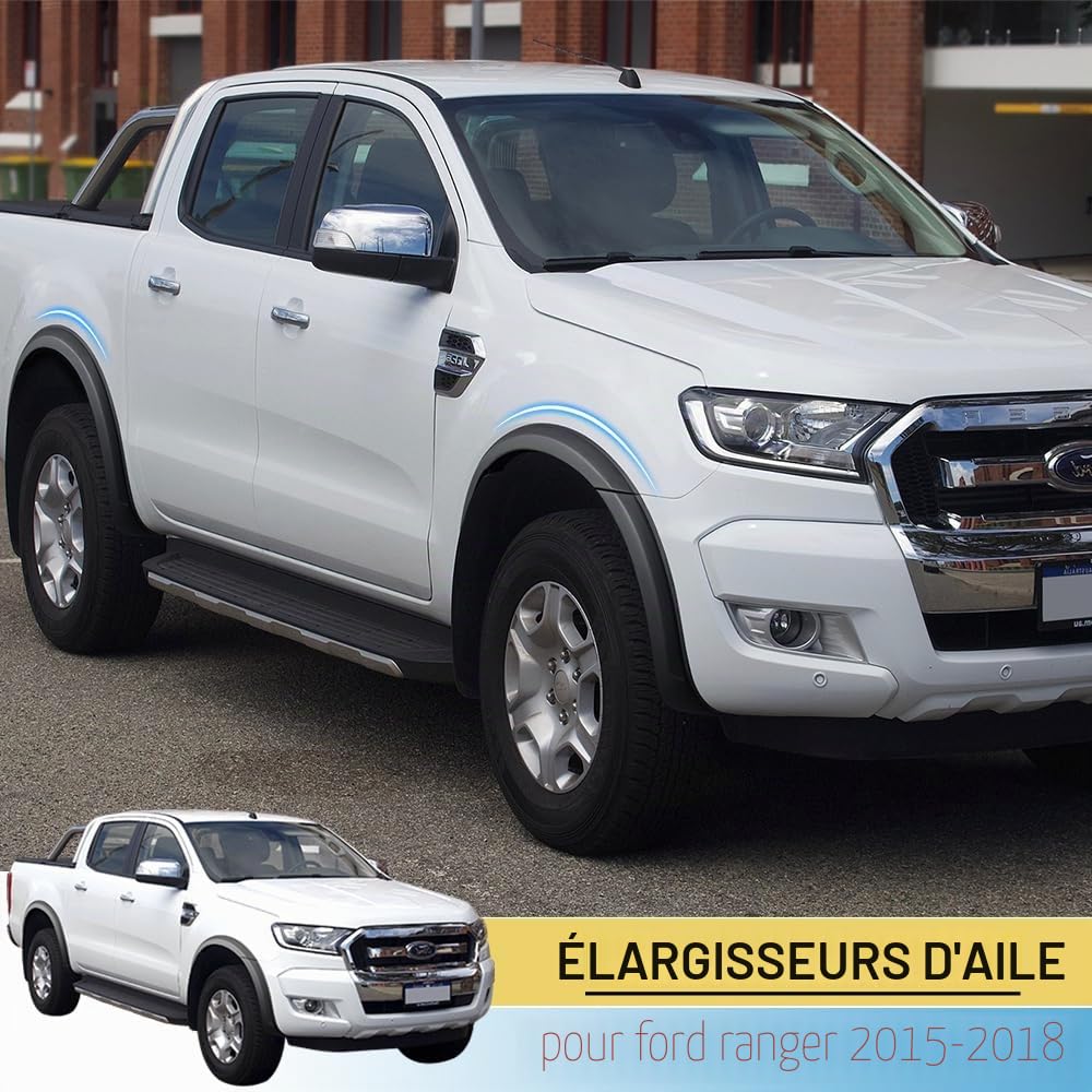 Élargisseurs d'ailes 20 mm pour Ford Ranger 2015-2018 XL XLT Tremor Limited Wildtrak Wildtrak X Platinum T7 Double cabine ABS Passage de roue Noir sans PDC 3 pouces