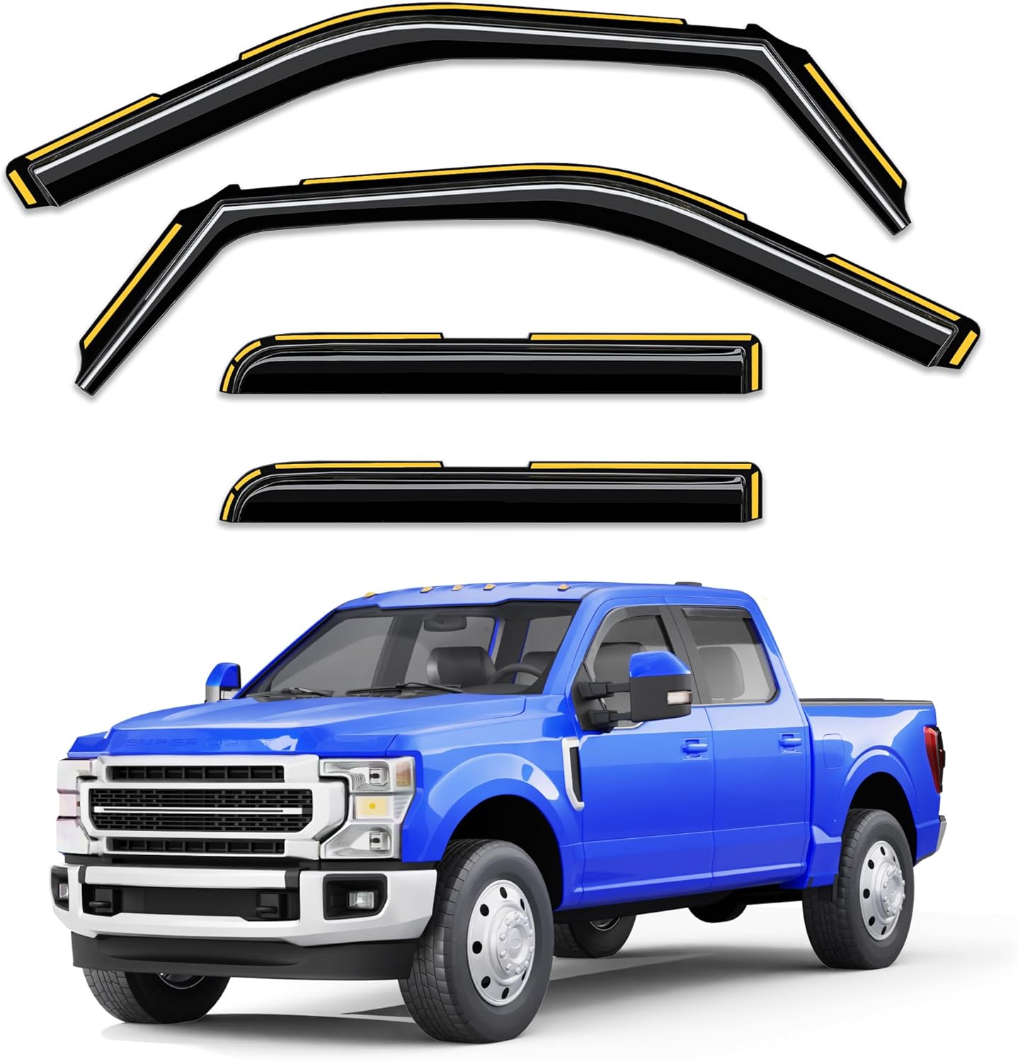 in-Channel Rain Guards Fit for Truck Ford F150 2015-2020 SuperCrew (Fit for Truck Ford F250-F550 2017-2025) Window Rain Guards Visors Vent Visors Window Deflector Vent Shades Car Accessories For 2015-2020 F150 SuperCrew/2017-2025 F250-F550