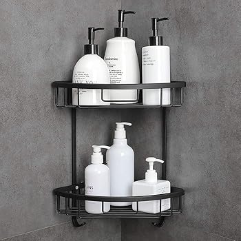 Gricol Shower Shelf No Drilling Space Aluminum Shower Corner Shelf Wall Mounted Self Adhesive Triangular Shower Caddy Basket For Bathroom 2 Tiers Black Amazon Co Uk Diy Tools