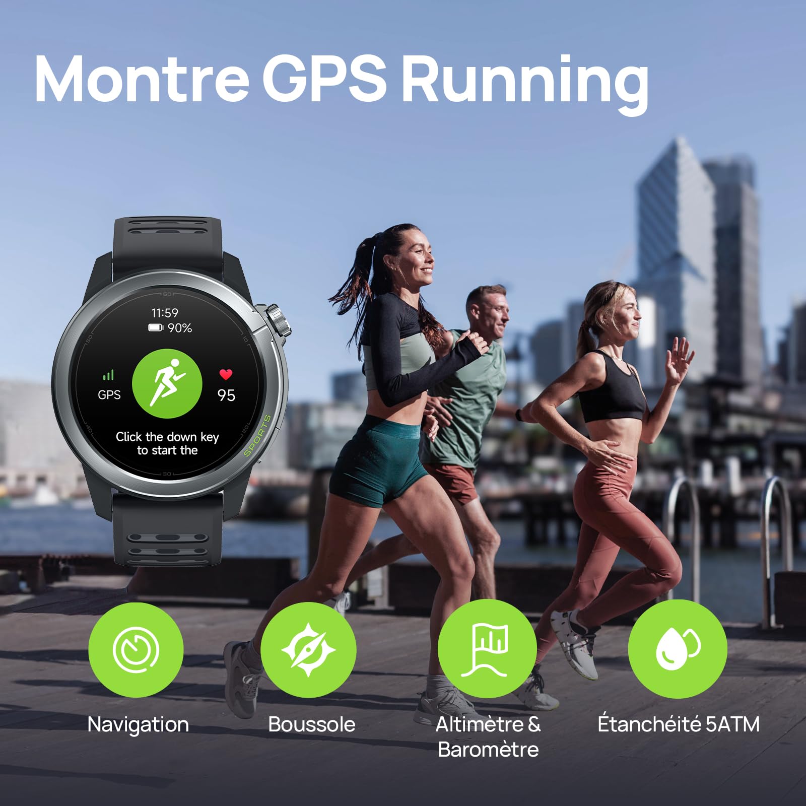 Mibro GS Active 2 Montre GPS Running Homme Femme, AMOLED 1,32", Coach Running 5K Semi-Marathon, VO2 Max, GPS Sport, Mode Padel Expert, Montre Connectée Sport 39g, 15 Jours Batterie(Gris Foncé)