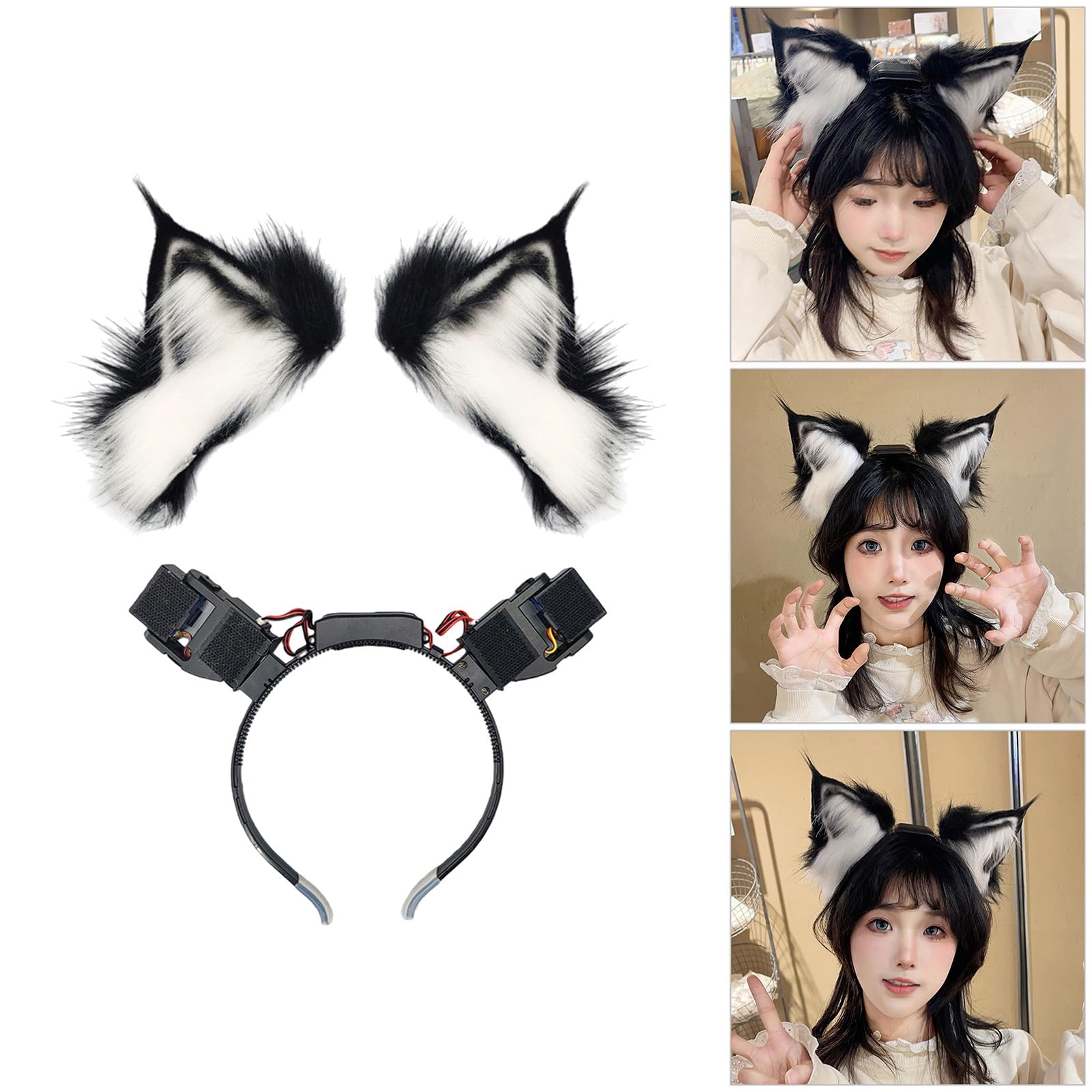 Diadema de orejas de imitación para cosplay de gatito, diadema de orejas activadas por movimiento y tacto para disfraz de fiesta de Halloween