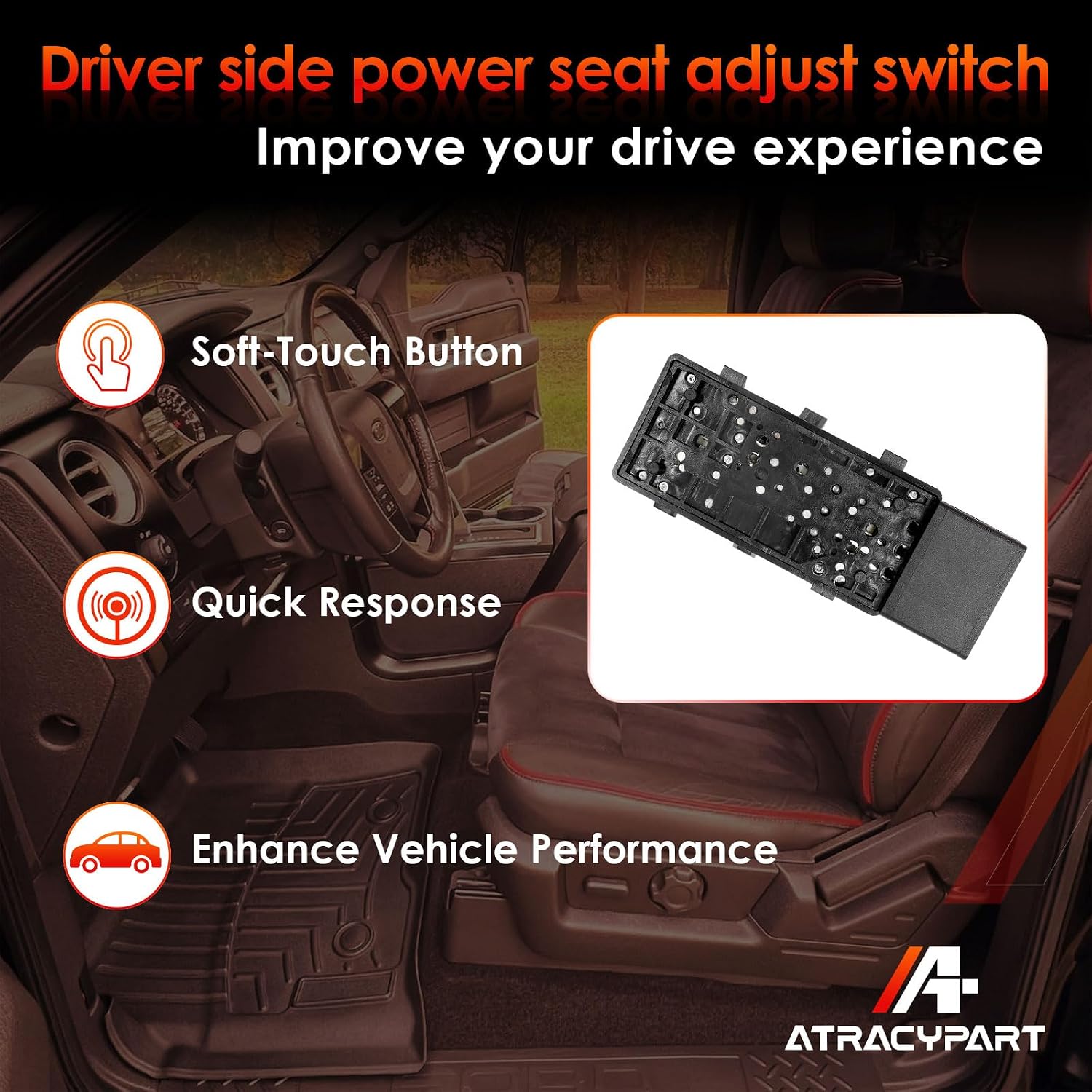Power Seat Adjustment Switch Front Driver Side for 6 Way Compatible with Ford F150 F250 F350 Explorer Lincoln MKX & More Replace# 9L3Z-14A701-A, PSW5, 9L3Z14A701A