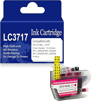 Compatible LC3717 Ink Cartridges Black Cyan Yellow Magenta Ink Cartridge for Brother MFC-J2330DW MFC-J2730DW MFC-J3530DW MFC-J3930DW,Ink Cartridge-LC3717M Magenta