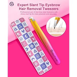 Expert Eyebrow Hair Removal Tweezer with Leather Case, GlamTweeler High Precision Slant Tip Stainless Steel Tweezers for Men and Women (Sparkle Fuchsia & Yellow)