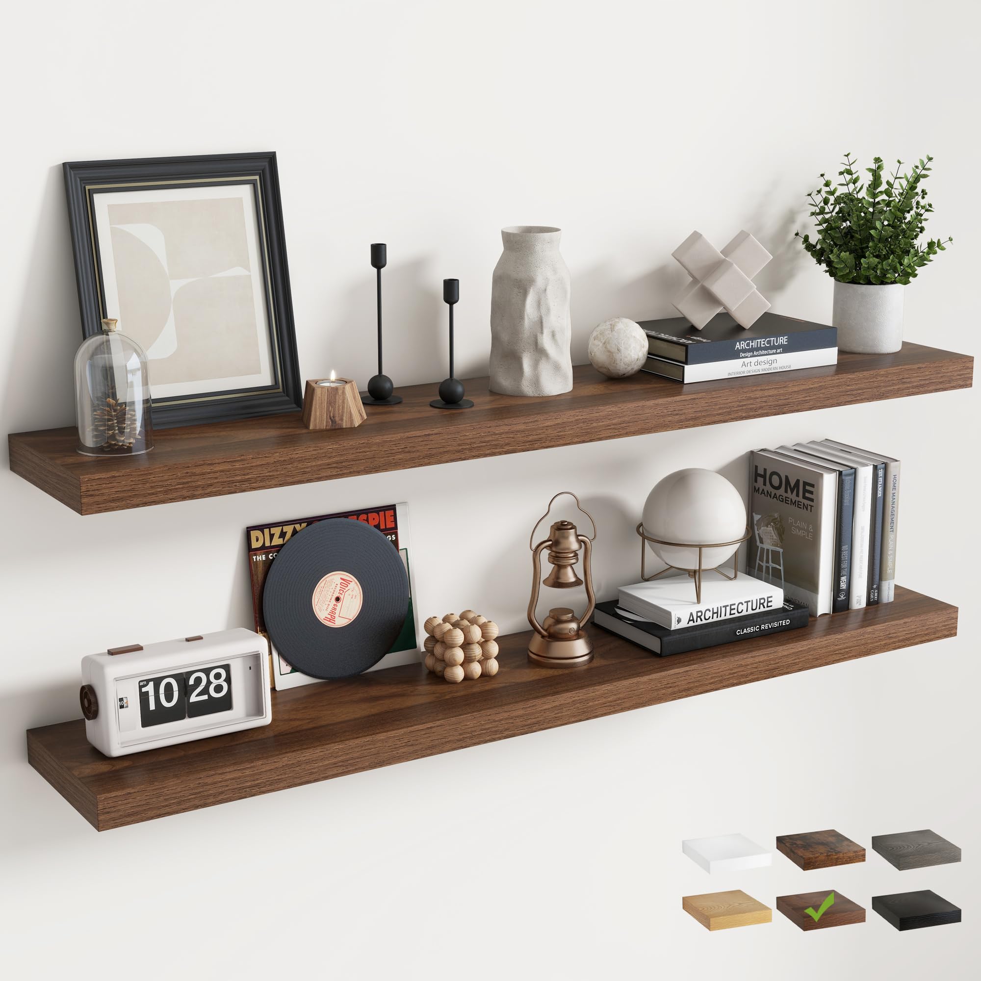 140 CM Floating Shelves, Wall Shelf, Bookshelf, Walnut Finish, 2Pcs
