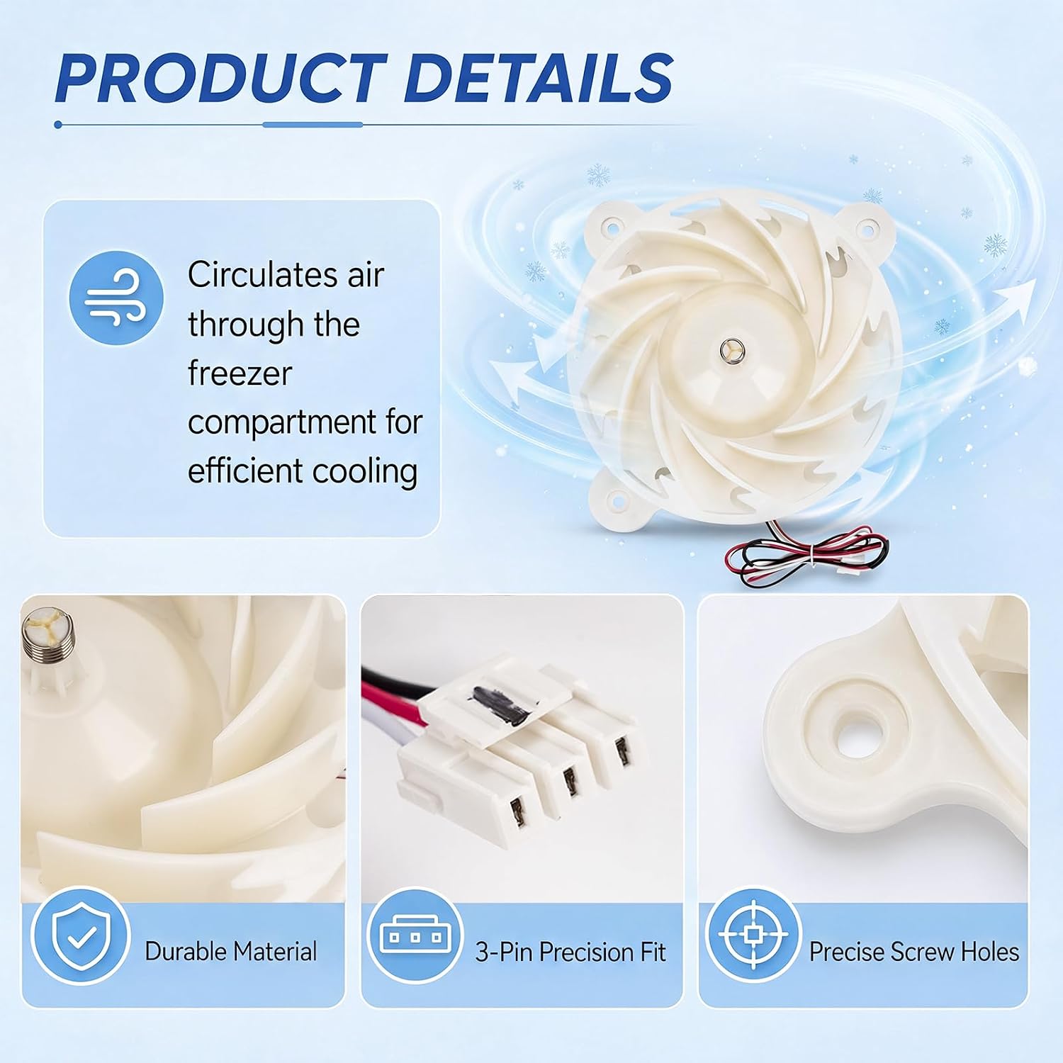 DA31-00342A Refrigerator Evaporator Fan Motor Compatible with Samsung Refrigerator Freezer, BLDC Motor Fan Replaces EAP12590899 4982090 ARES2130RA AP6803165 PS12590899, Fits RS27T5200SG RS22T5561SR