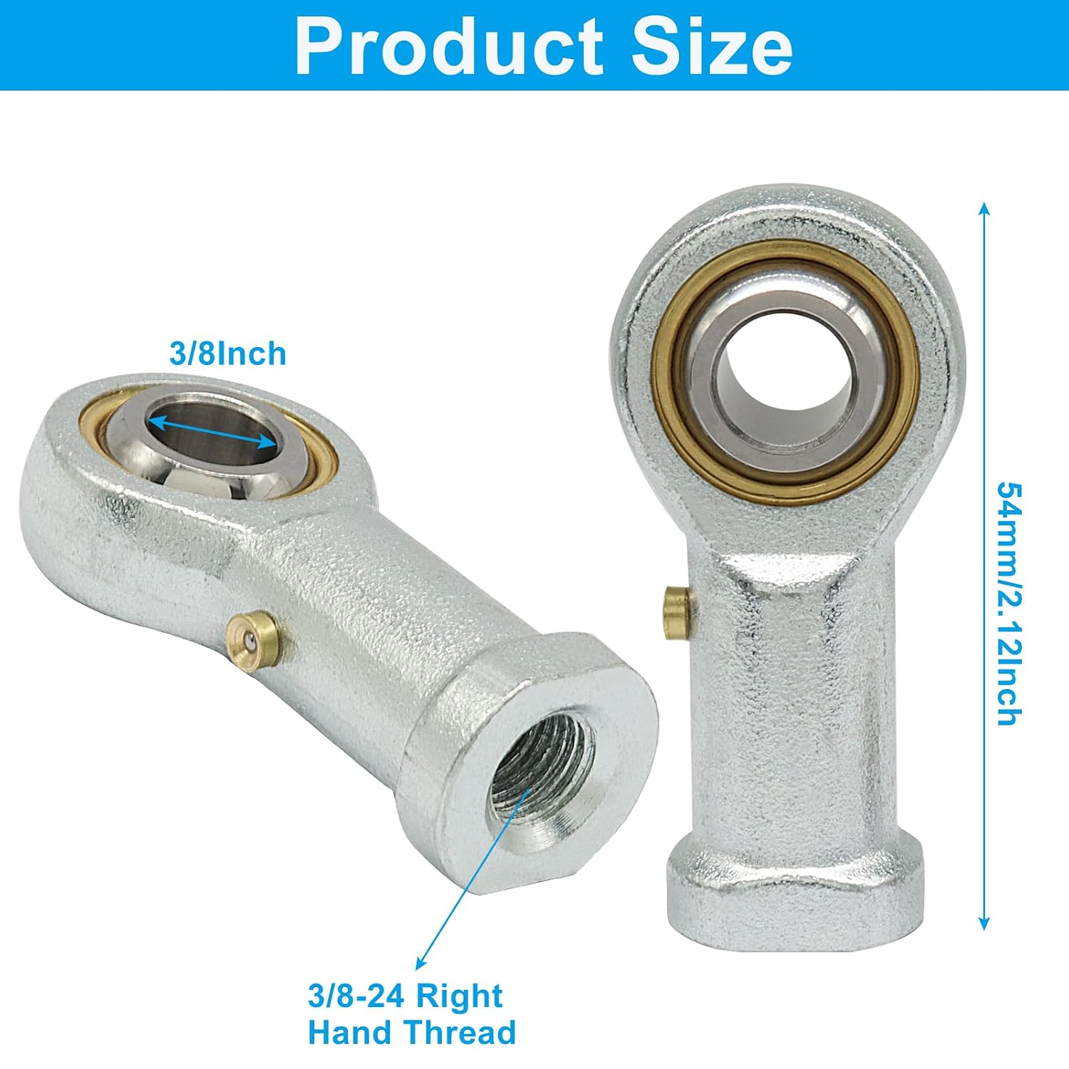 Waziaqoc PHSB6 4-Pack Female Rod End Bearing with 3/8 Inch Bore and 3/8-24 Right Hand Thread Heim Joints Includes Jam Nuts