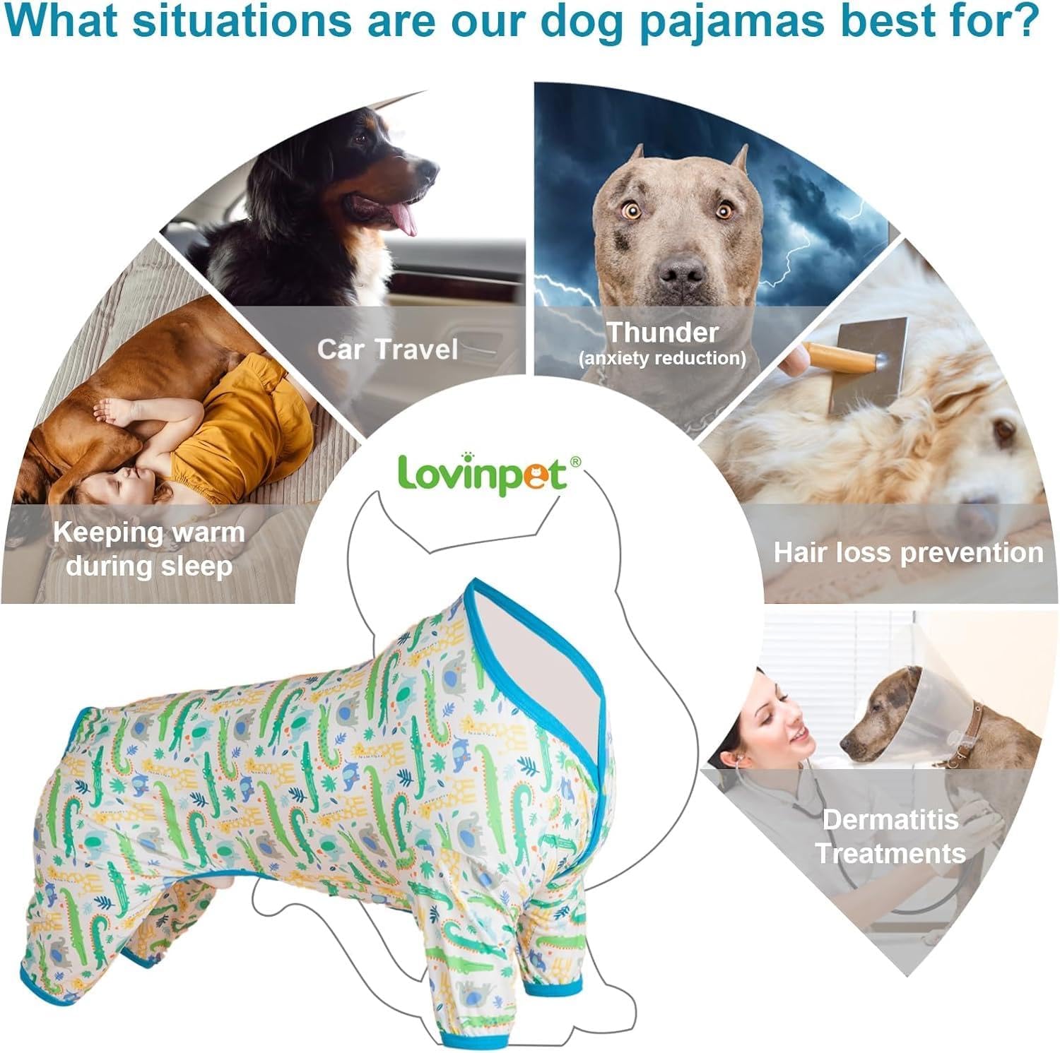 LovinPet Large Dog Body Suit, Lightweight Stretchy Fabric, Crocodile in The Jungle Print, Dog Jumpsuit, Pet Uv Protection Shirt, Easy to Wear Adorable Big Dog Clothes,XL