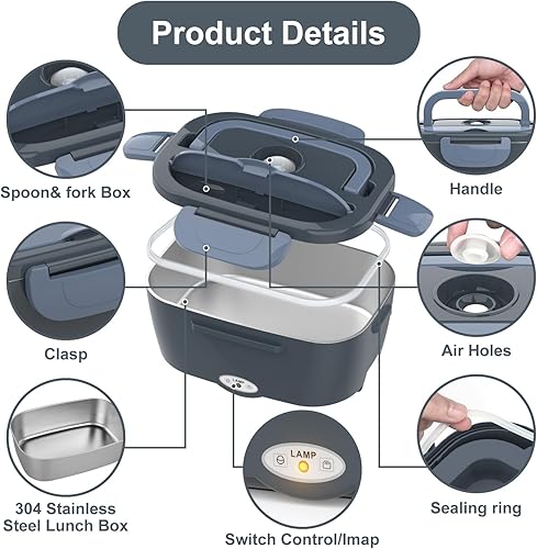 Miniatura 5 de Herrfilk Fiambrera eléctrica, calentador de alimentos, 3 en 1, ultra rápido, para adultos, calentador de alimentos portátil de 12 V24 V110 V para