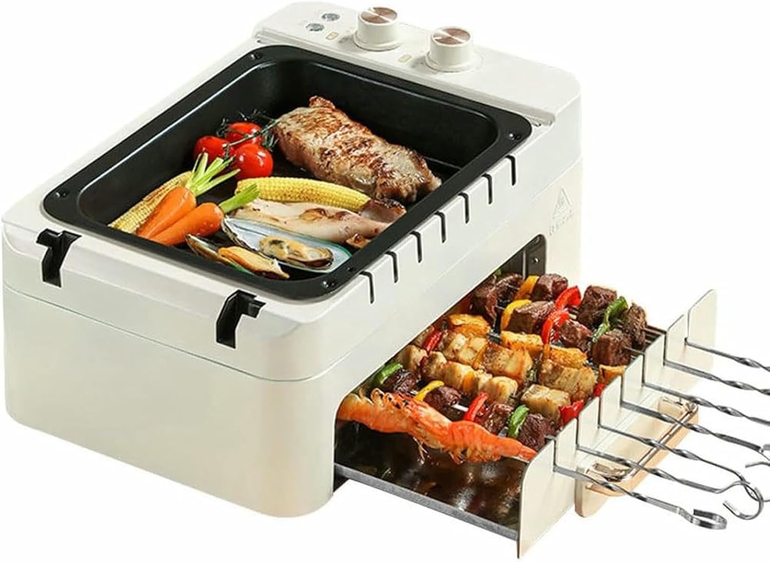 Electric BBQ Kebab Grill Machine - Non-Stick Double Layer Grill Oven, 360° Rotating Skewers, for Indoor Outdoor Camping - Smokeless Barbecue Pot