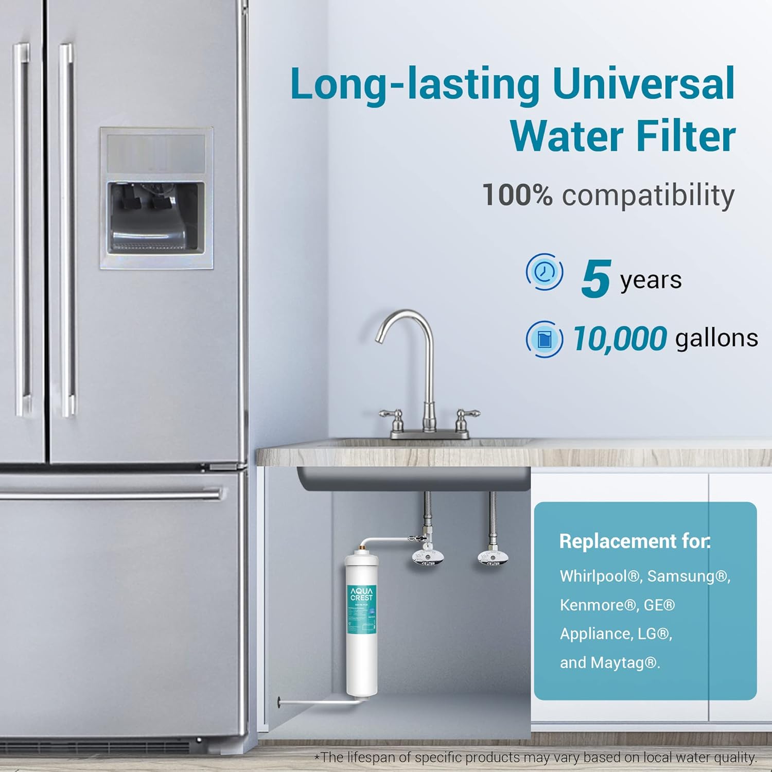 AQUACREST 5 years In-Line Water Filter for Refrigerator and Ice Maker, High Capacity, 1/4-Inch Direct Connect Fittings, Easy Installation, Reduces Chlorine, Bad Taste & Odor - Image 2