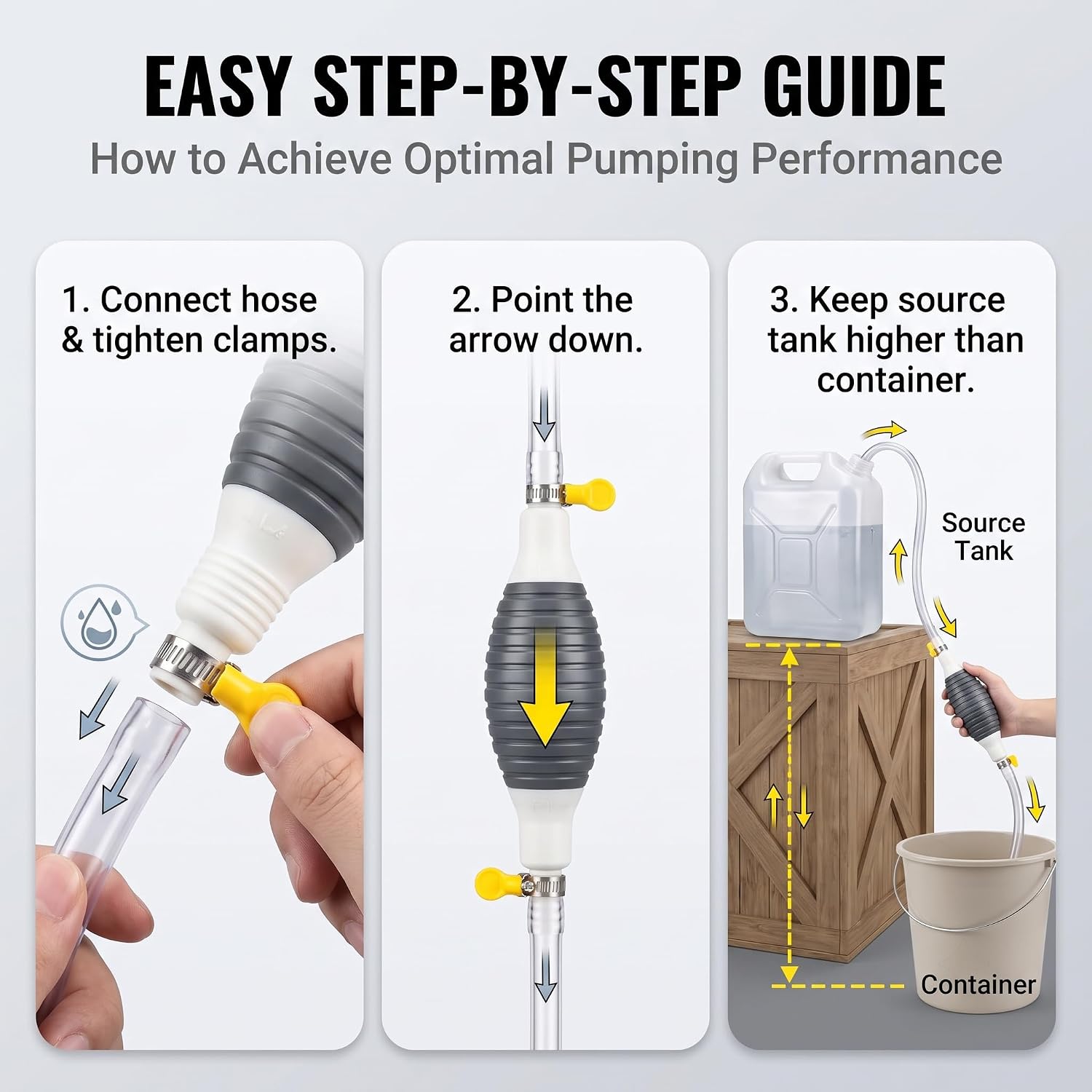 1 Set Fluid Transfer Pump, Premium Hand Siphon Pump for Water and Gas, Portable Manual Oil Sucker for Cars Motorcycles and Aquariums (3.3ft)