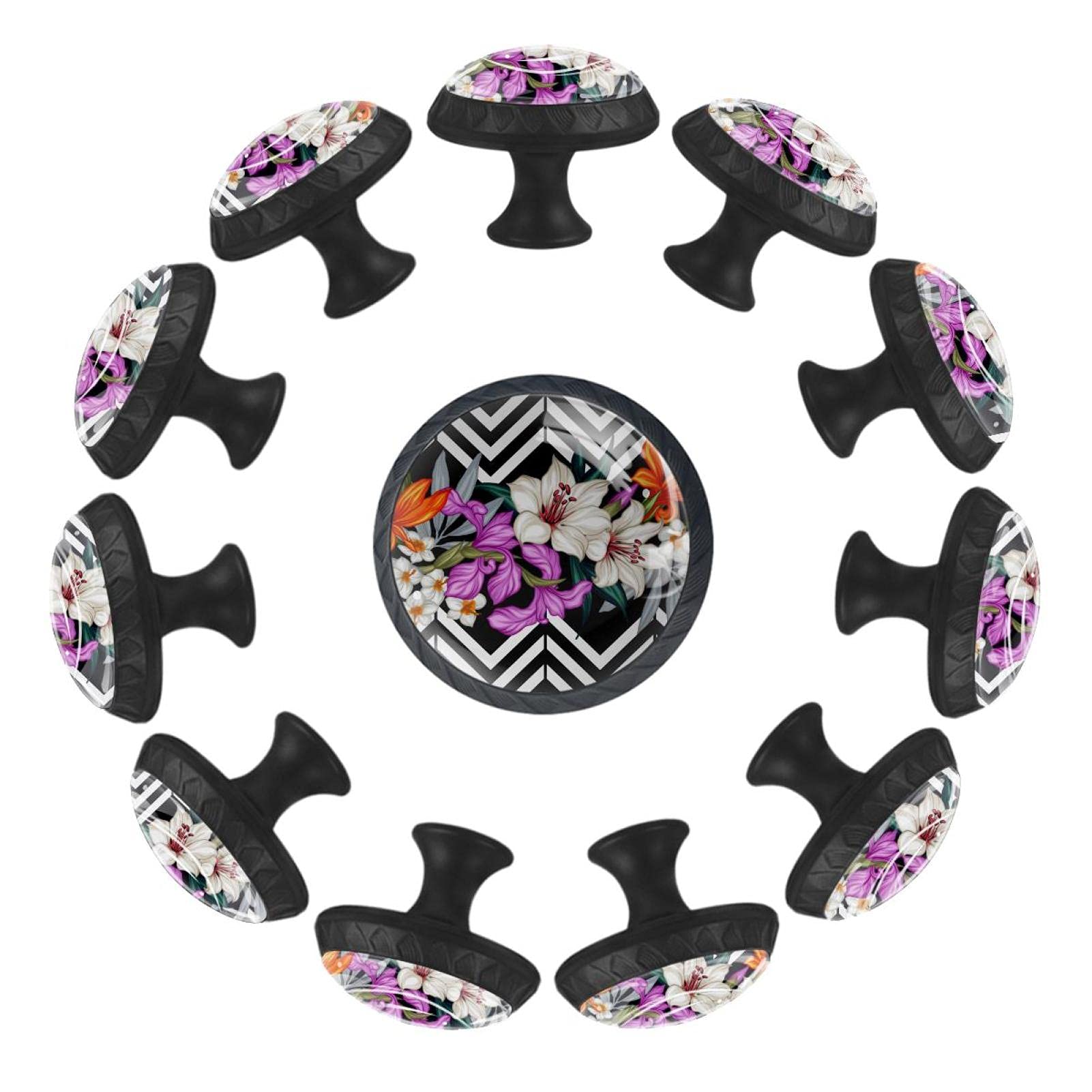 Boutons de tiroir ronds Chervon 35mm en lot de 12 avec motifs floraux pour commode