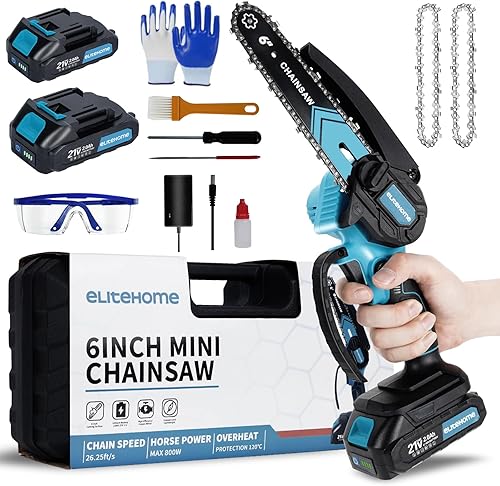 EliteHome Mini Motosierra Inalámbrica de 6 Pulgadas con 2 Baterías, Motosierra Eléctrica Portátil de Mano, Motosierra Pequeña Alimentada por Batería