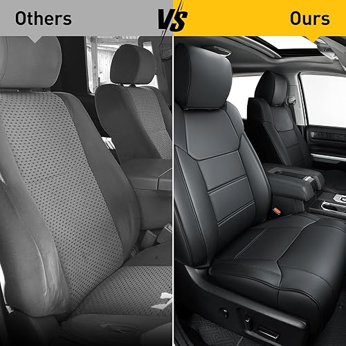Miniatura 3 de Super Funda para Toyota Tundra 2014-2021 (solo CrewMax), protectores de asiento negros de cobertura completa, juego de fundas de asiento de cuero