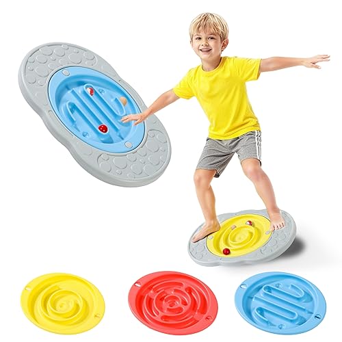 2-in-1 Kids Maze Balance Board, 3 Swappable Labyrinths & 3