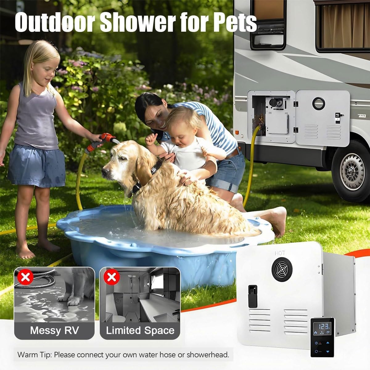 Rv Tankless Water Heater, Camper Water Heater, 65,000 Btu On-Demand Instantaneous Hot Water System,2.8 GPM Gas Hot Water Heater with 15" x 15" Door,for Rvs, Campers, and Travel Trailers(White)