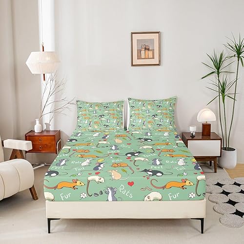 Miniatura 2 de Erosebridal Juego de sábanas de ratas para niños, tamaño Queen, juego de ropa de cama con diseño de roedores de ratón, divertido diseño de animales