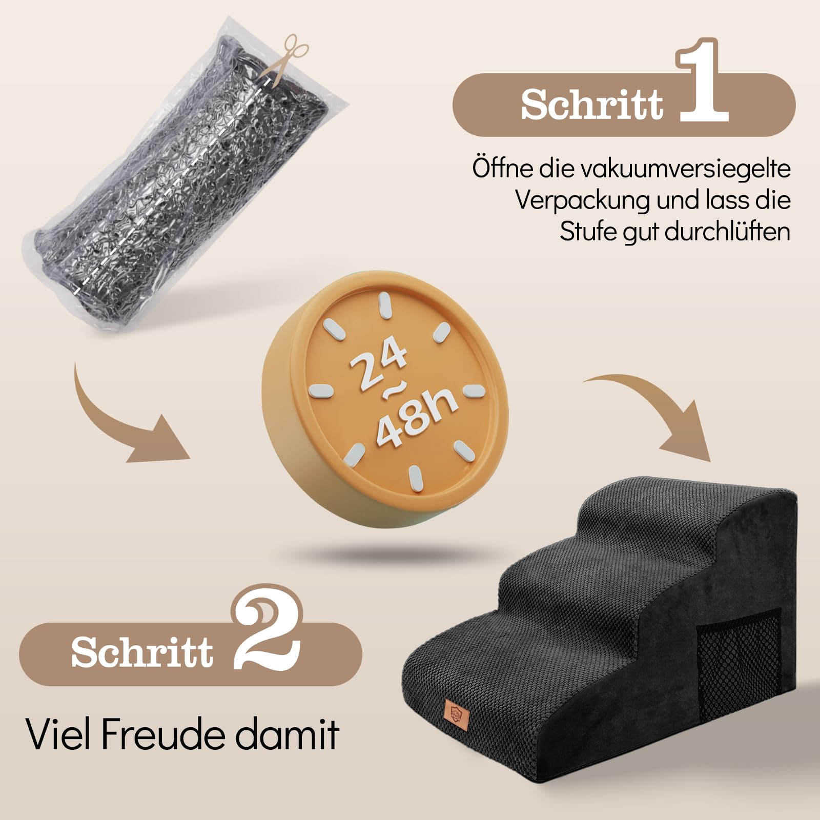 MASTERTOP Hundetreppe für kleine Hunde, Hundetreppe 3 Stufen aus Hochdichter Schwamm, rutschfest Tragbar Hunderampe Katzentreppe mit Tragegriff und Aufbewahrungstasche für Sofa Betten(Schwarz)