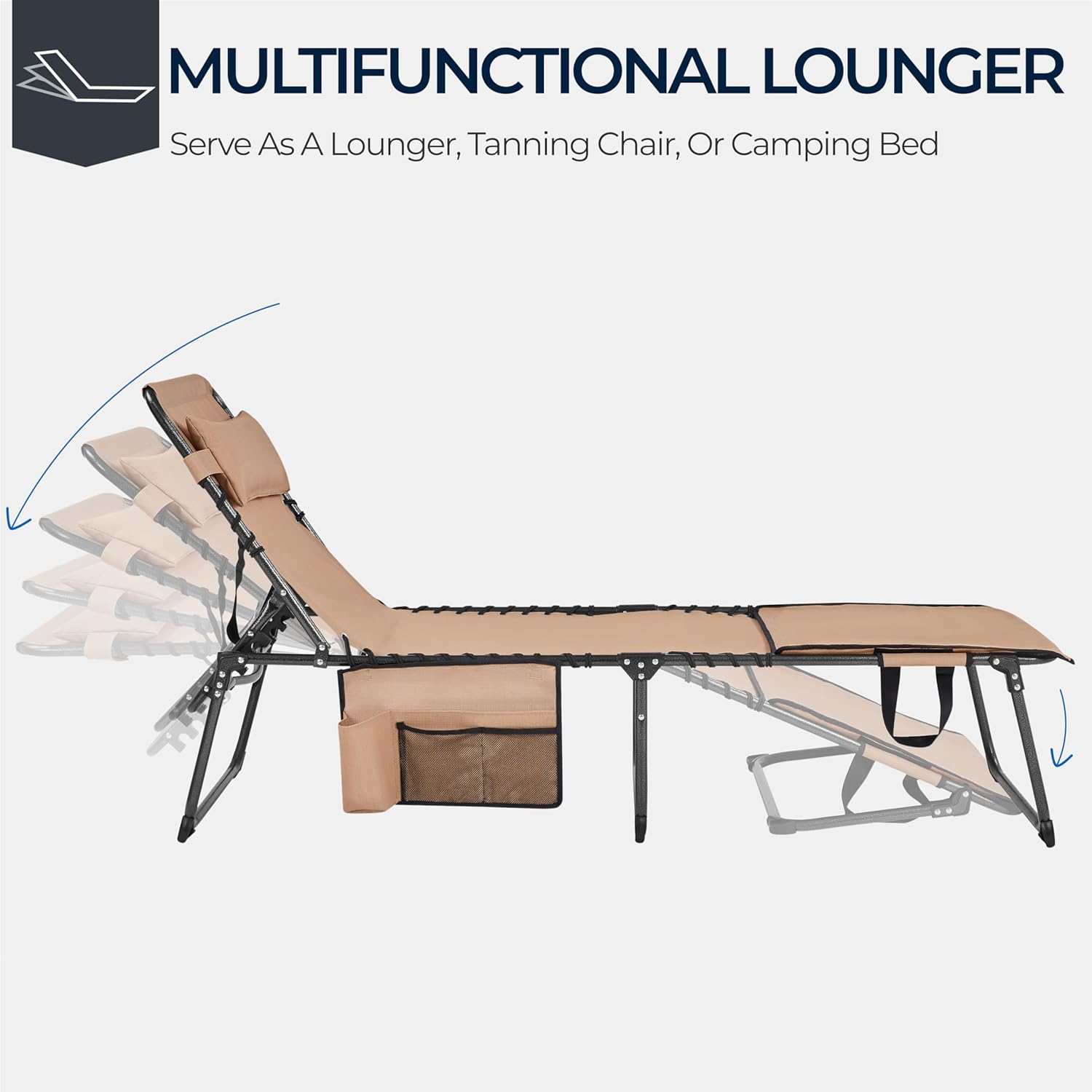 Yaheetech 22.4" Tanning Chair with Face Hole, Adjustable 5-Position Folding Chaise Lounge Chairs, Outdoor Lounge Chairs for Lawn, Beach, Sunbathing, Beige