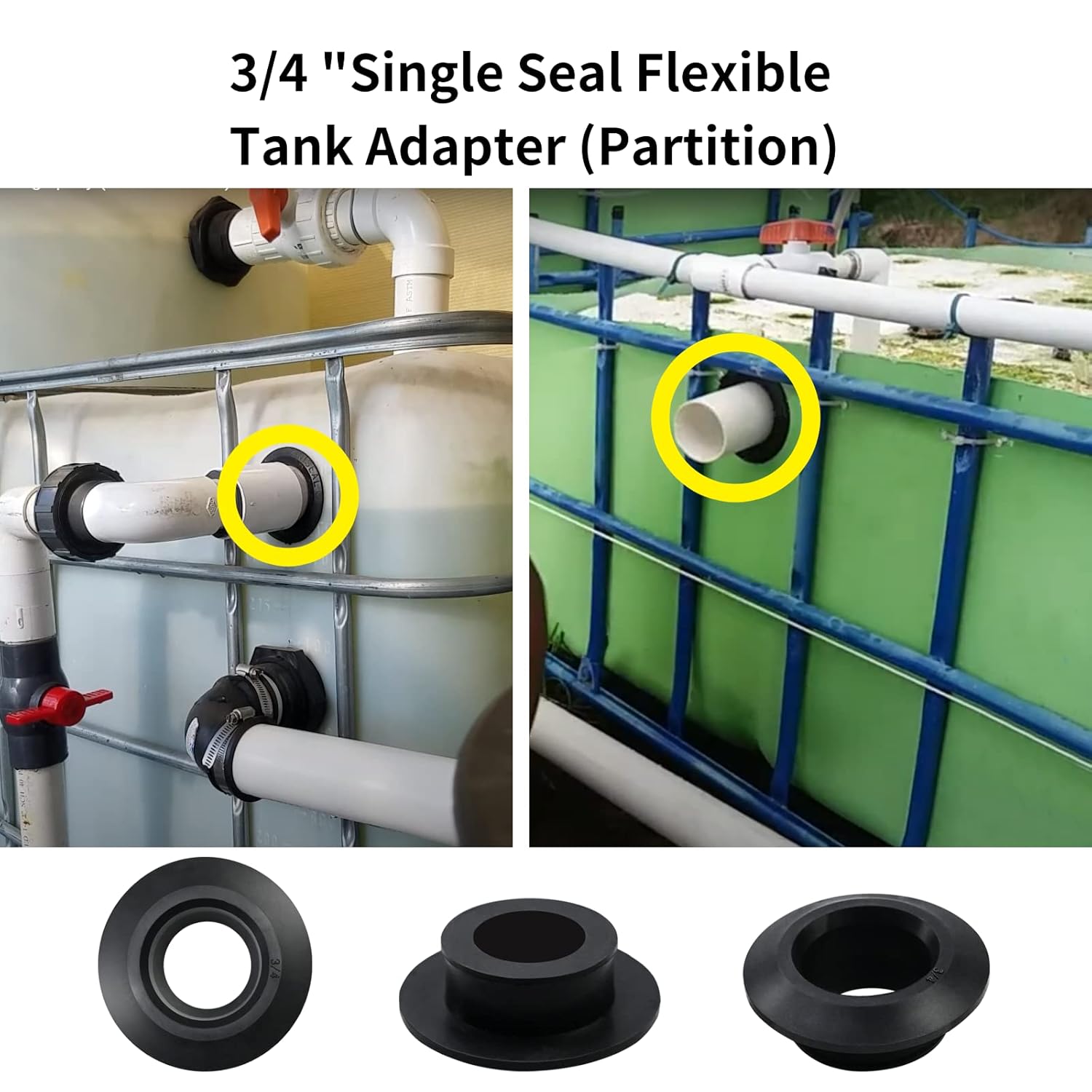 12 Pack 3/4" Vsttar Flexible Tank Adapter (Bulkhead), Flexible Pipe-to-Tank Seal - Tank Adapter