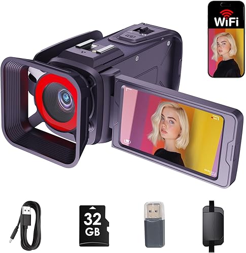 Miniatura 9 de Videocámara de cámara de video 4K, 64MP con pantalla abatible de 270° de 3 pulgadas, zoom 18X, WiFi y cámara web para YouTube, tarjeta SD de 32 GB,
