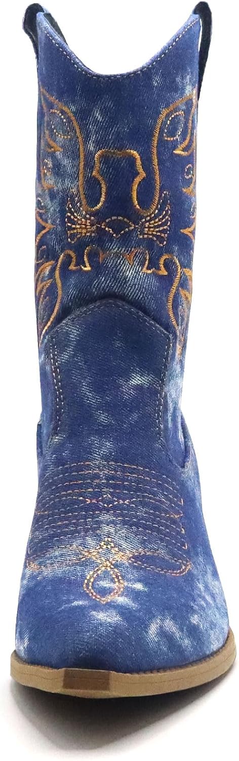 Cowboy Boots For Women Cowgirl Mid Calf Western Embroidered Boot MidChunky Block Heel Fashion Boots