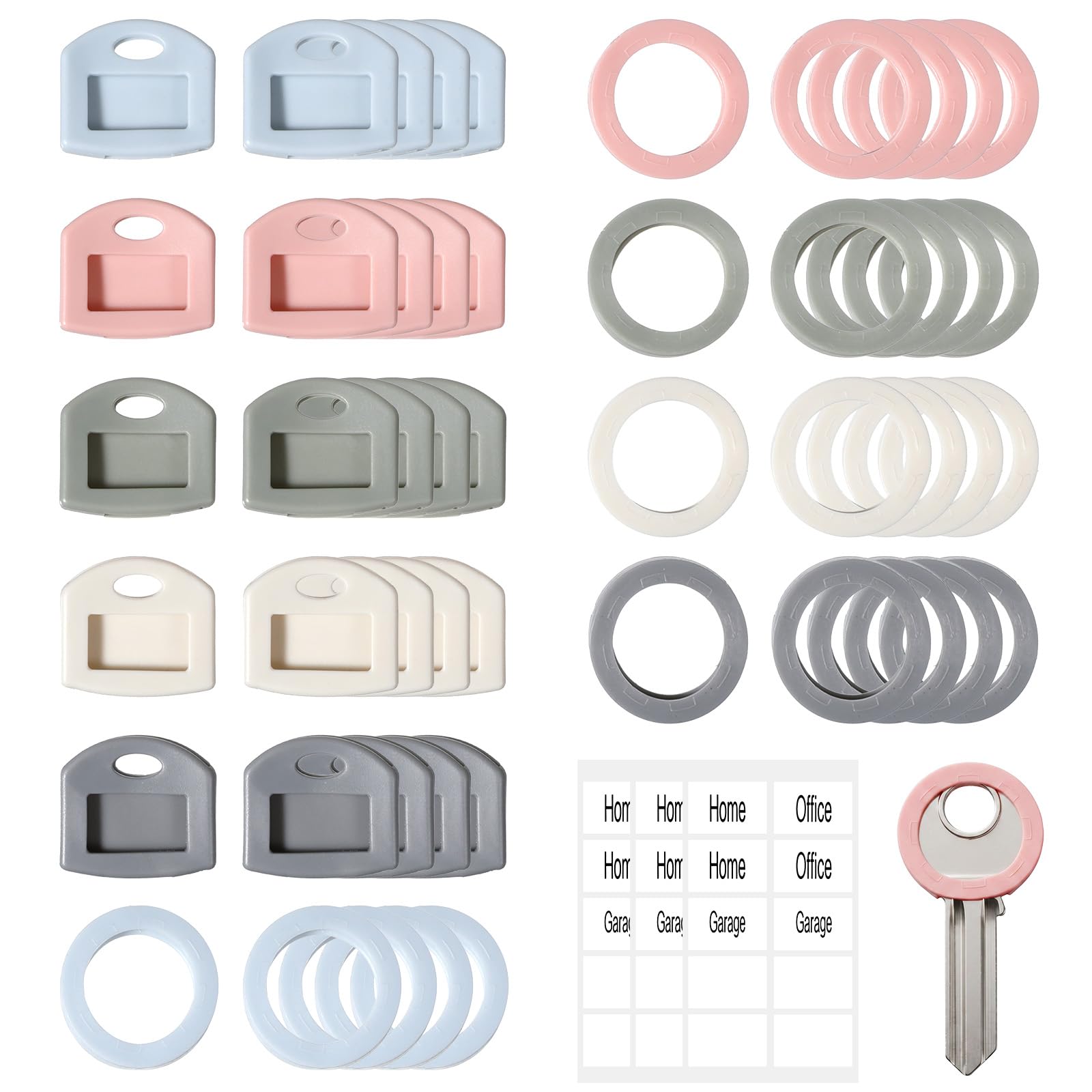 50PCS Key Covers with Labels Cute Silicone Key Color Covers Identifiers Tags with Label for Home Office and Garage Use Key Caps Organizer Head Protectors Key Labels for Square Round Keys