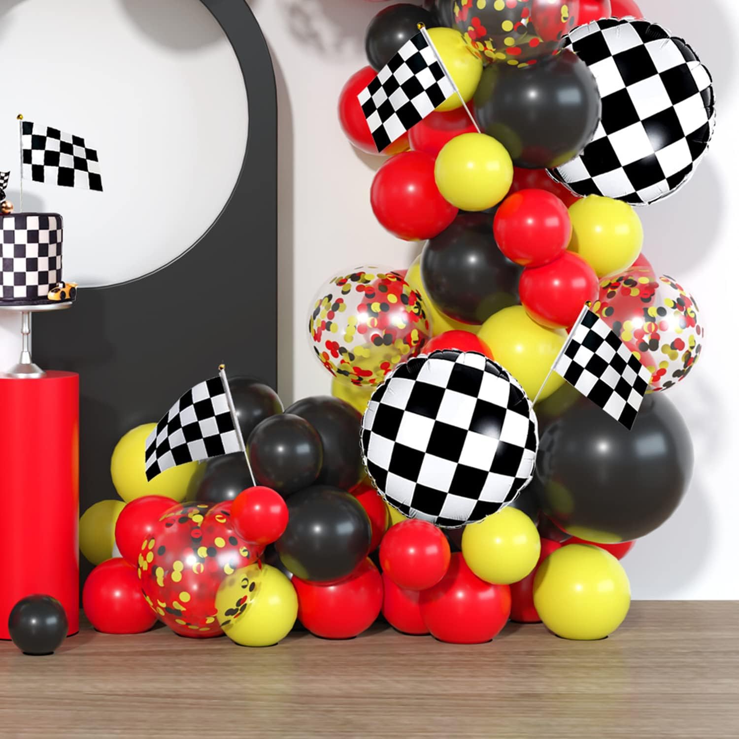 Race Car Balloon Garland Kit Red Black Yellow Latex Confetti Balloons Arch Black White Car Foil Balloons Flag for Baby Shower Cars Truck Party Decorations - Image 5