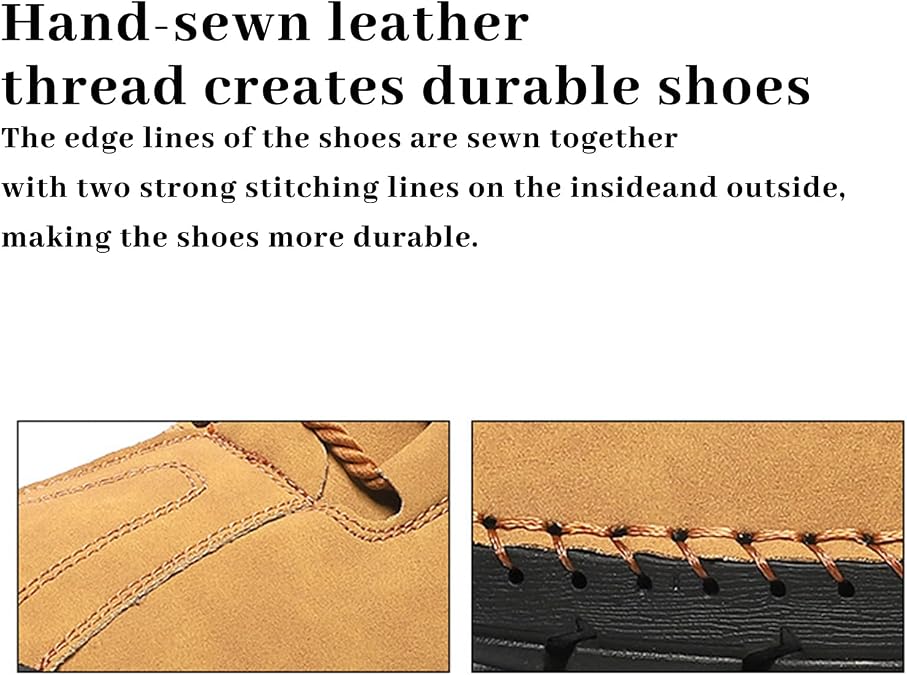 Mens Leather Shoes Casual Comfortable Work Shoes for Men Outdoor Cushioning Hiking Walking Sneaker Round Toe Thick Sole Anti Slip Durable Loafers