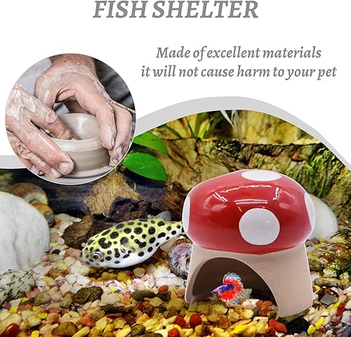 Miniatura 5 de AnRui Lindas decoraciones de acuario en forma de hongo de cerámica, decoración de acuario de cueva, adornos temáticos para peces pequeños, cíclidos,