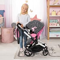 Vista 6 de Bayer: Cochecito Xeo, Corazones Negro y Rosa - Bolso a juego, asa ajustable, para muñecas de hasta 20 pulgadas, a partir de 3 años Muñecas de bebé