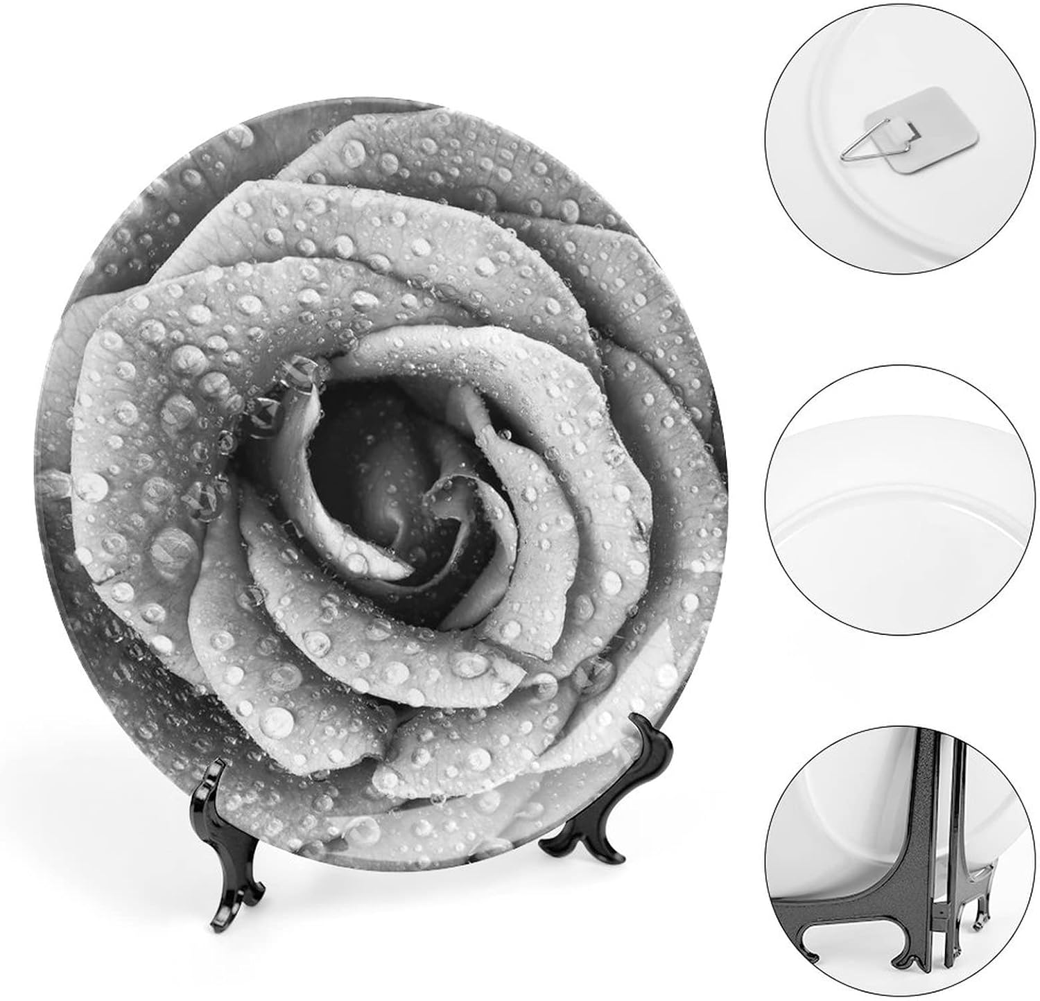 XISUNYA 7 Inch Decorative Plate, Flower Dinner Plate, Retro Romantic Rose Petal Valentines Love Art Print Ceramic Wall Hanging for Home & Office Wall Hanging Decor