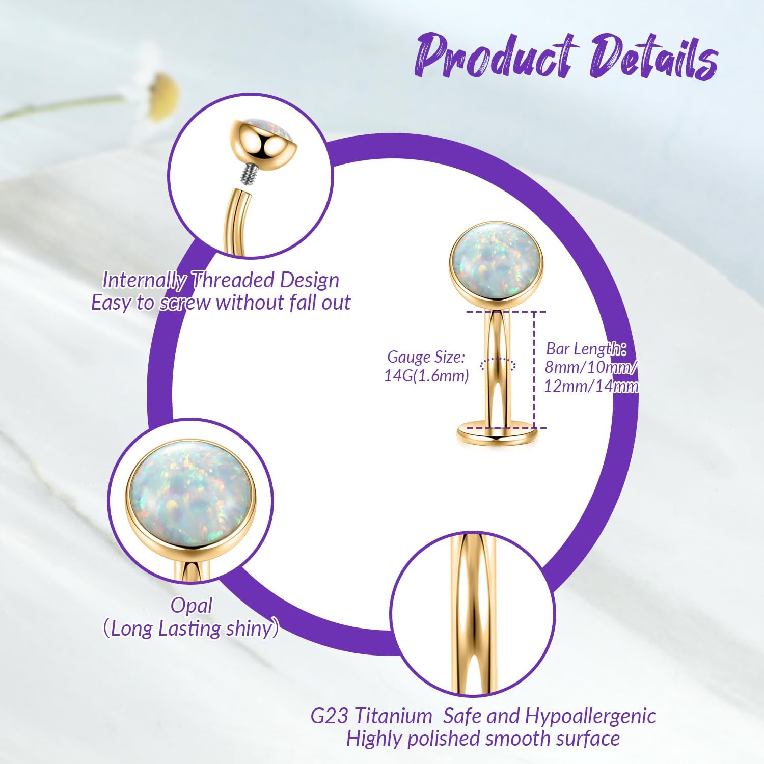 GAGABODY G23 Titanium Disc Bottom Floating Belly Button Rings for Women - Curved Barbell Navel Rings, 14g Belly Piercing, 8/10/12/14mm - Image 2