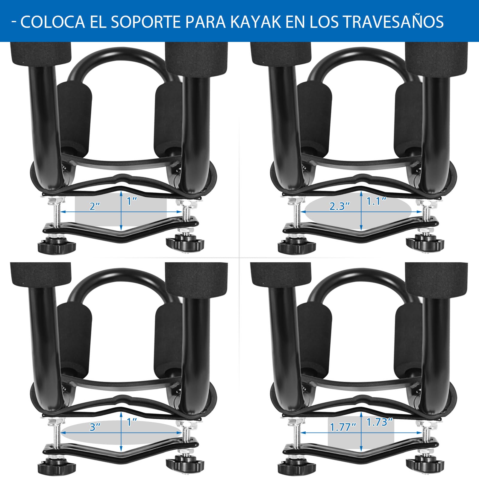 SOARS 4 x Soporte para Kayak, Soporte para Barco con Acolchado de Espuma, Baca Universal para Coche, Soporte para Kayak en Forma de J, Baca para Barco y Canoa Incl. 4 Correas de Sujeción