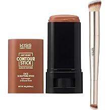 Kiss New York Airy Velvet Contour Stick Rich 0.70 Oz With Dual Ended Contour Brush Set, Cool Toned Face Sculpting Cream Makeup, Buildable Lightweight Natural Finish Formula with Hyaluronic Acid