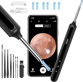 Qimic Otoscópio de 3,5mm WiFi Endoscópio com 6 LED Câmara Endoscópica Sem Fio, Kit de Limpador de Ouvidos para Remoção de Cerume para iPhone, Tablets e Android