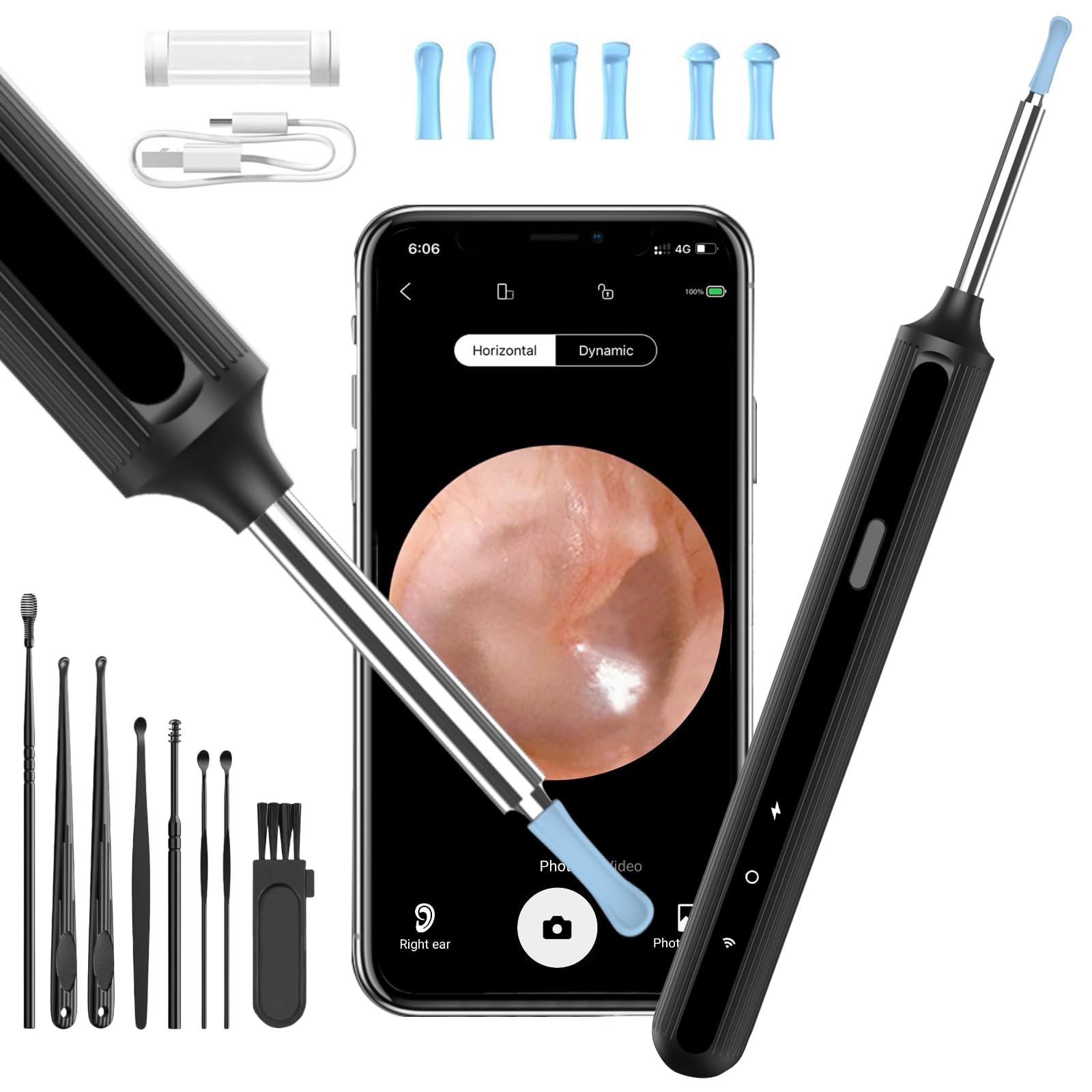 Qimic Otoscopio, Rimozione di Cerume con Telecamera, 1080P 3,5mm Impermeabile Endoscopio con 6 Luci LED, Pulisci Orecchie per iPhone, iPad e Android