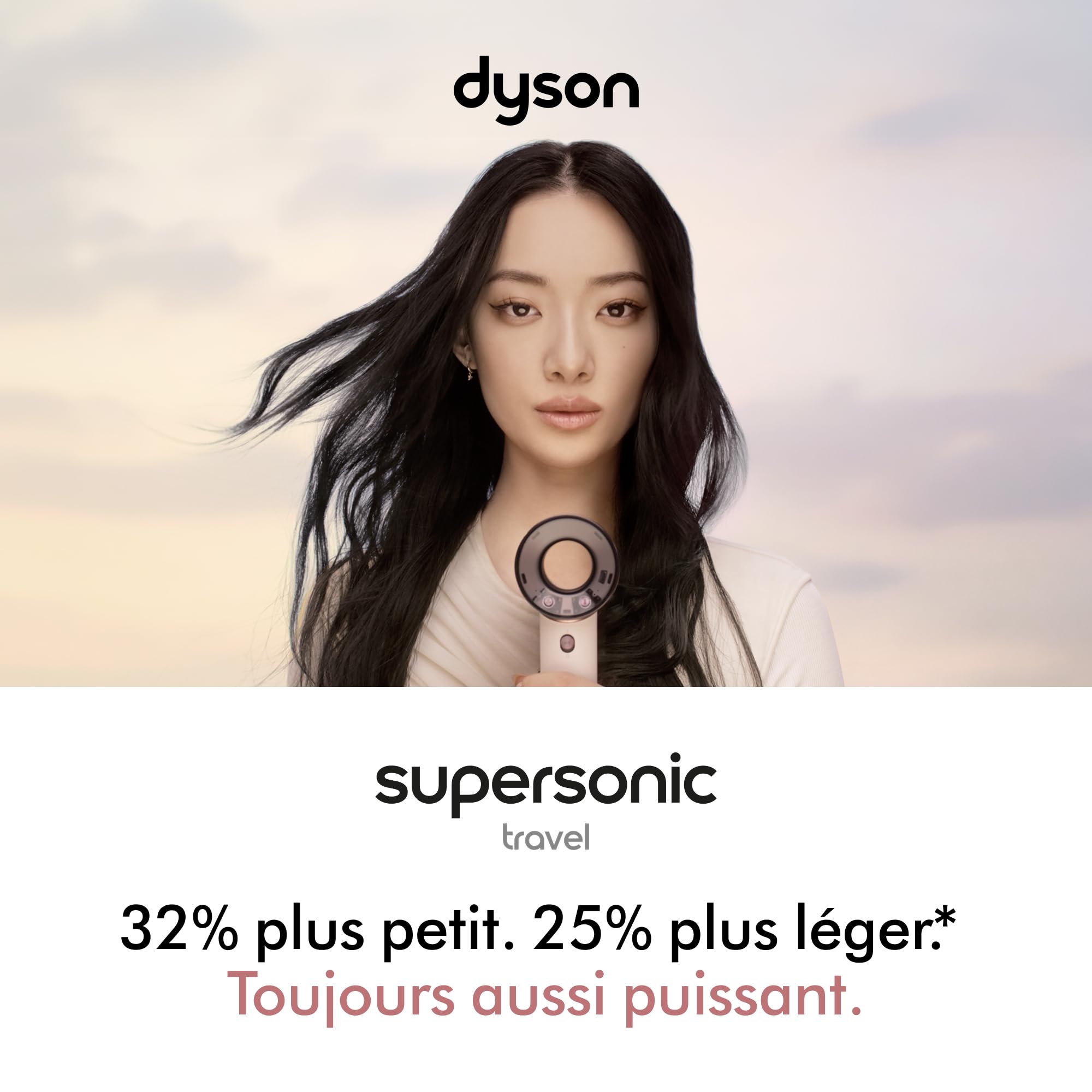 Dyson Supersonic Travel™ Sèche‑cheveux – Compact & Léger, Séchage Rapide, 1220W, Tension Universelle, Contrôle Intelligent de la Chaleur, Compatible Accessoires Supersonic, Rose Céramique