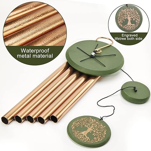 Miniatura 5 de Campanillas de viento para exteriores, árbol de la vida, 36 campanillas de viento grandes de tono profundo, regalo conmemorativo de condolencias,