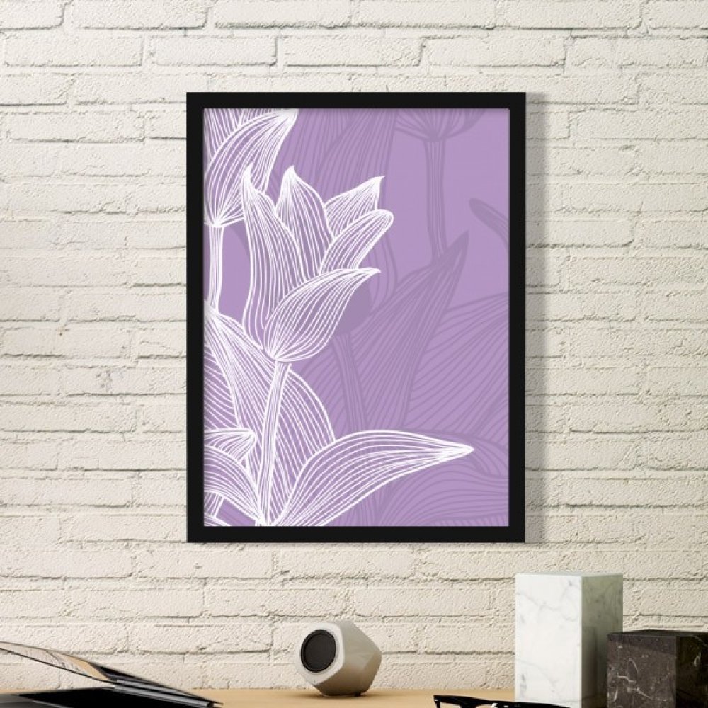 Cadre photo bois noir peinture tulipe illustration art deco rectangle
