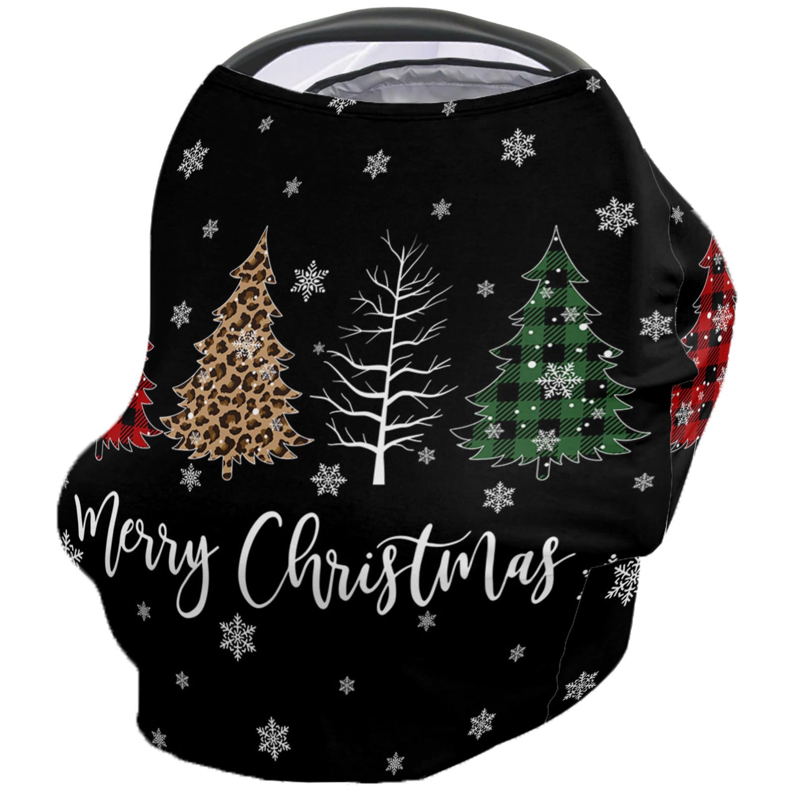 Nursing Cover for Breastfeeding Scarf, Red Plaid Xmas Tree Branch Snowflake Christmas Black Baby Car Covers Super Soft Multi Use for Canopy Shopping Cart Cover Blanket Stroller Cover