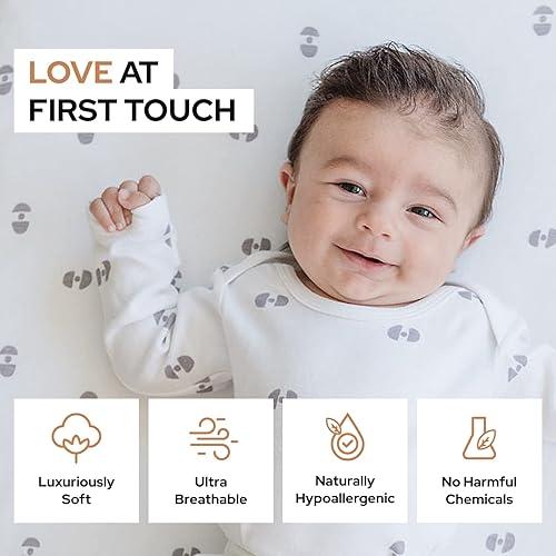 Miniatura 2 de Sábana para cuna pequeña con patrón geométrico, sábana bajera ajustable 100% algodón orgánico Pack n Play, sábanas de primera calidad, compatibles