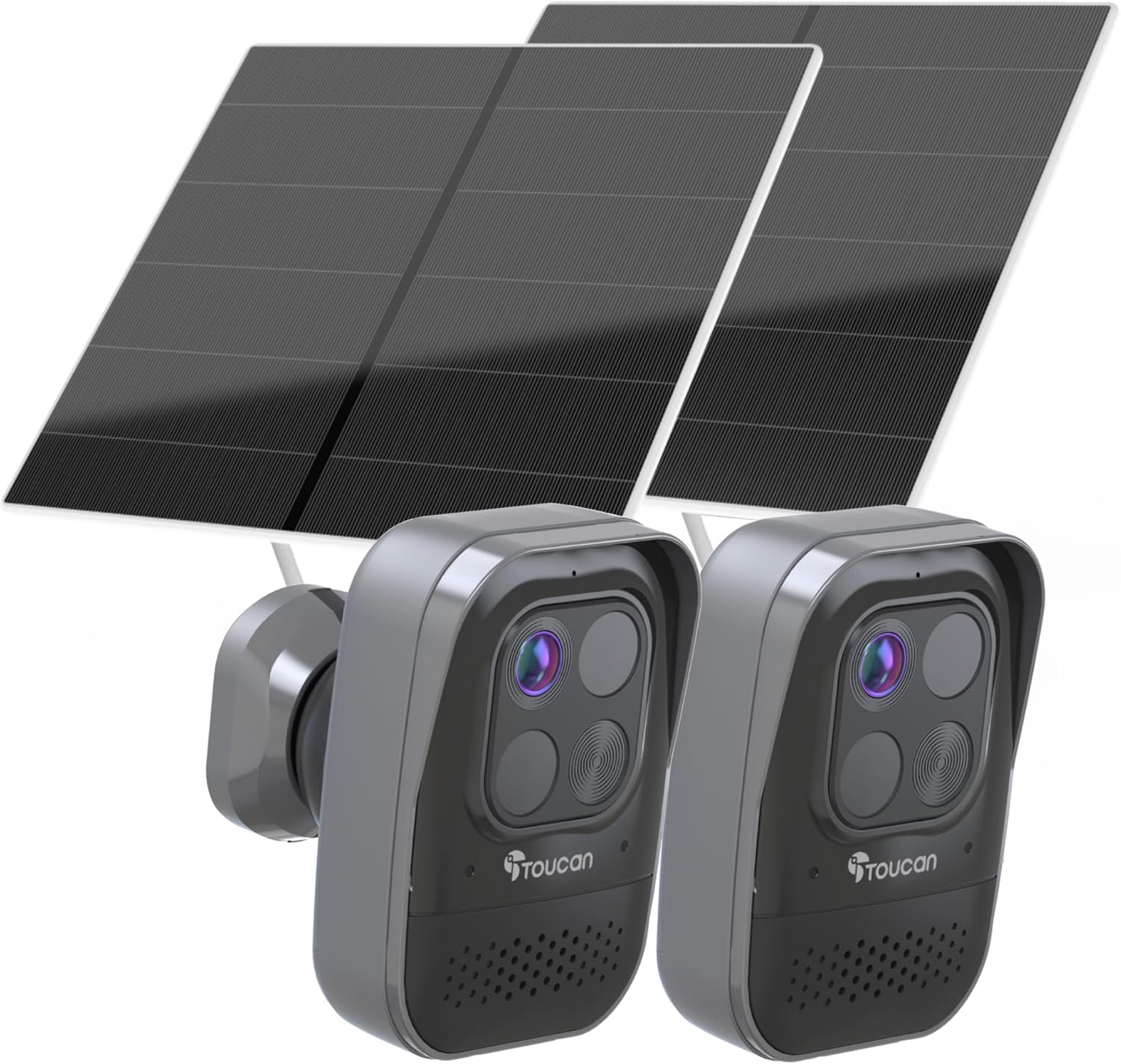TOUCAN PRO Wireless Indoor/Outdoor Battery Powered Security Camera with Solar Panel 2 Camera Bundle - Alexa & Google Home Enabled - Night Vision, Weatherproof, AI Motion Detection, 2-Way Audio, 1080P