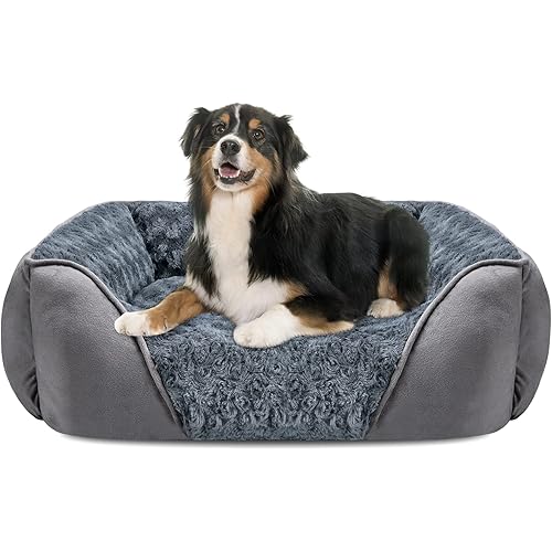 INVENHO X-Large Dog Bed for Large, Medium, Small Dogs - Rectangle, Washable, Orthopedic, Soft Calming Sleeping Puppy Bed - Durable Pet Cuddler with Anti-Slip Bottom - XL (35"x25"x10")