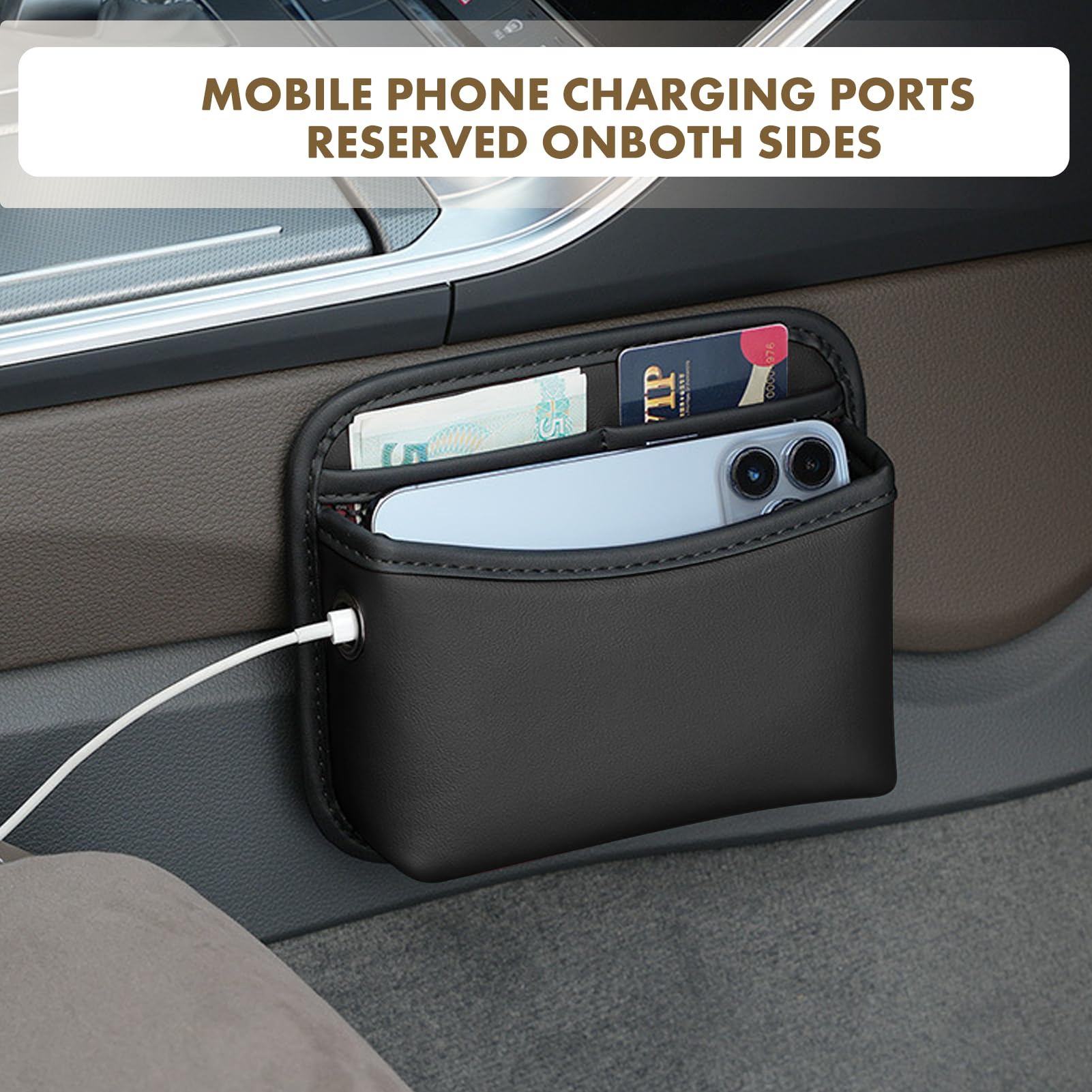 Organisateur de poche latérale de voiture,Mini-Organisateur en Cuir Organisateur Voiture Cuir PU, Pochette Latérale de Rangement pour Auto,pour Téléphone Clés Documents