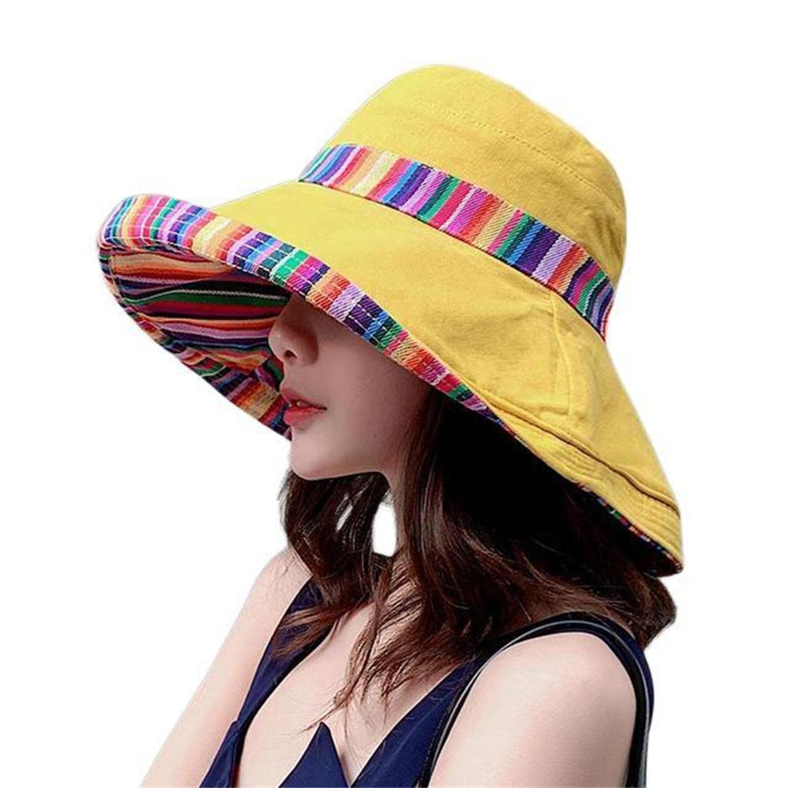 HIHELO Sombrero de playa para mujer, sombrero de verano flexible, gorra de pescador, sombrero de sol de doble cara, sombrero de sol de ala ancha, sombrero de playa para vacaciones